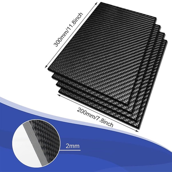 3k karbonfiberplate laminatplateplatepanel (200x300x2,0 mm, kypert helmatt)