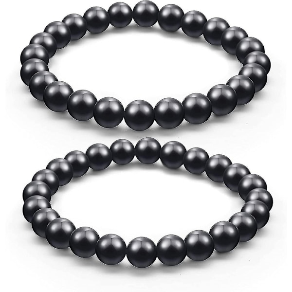 2 st shungit armband med 8 mm shungit pärlor emf kristallskydd kristallenergi stretchig S DB