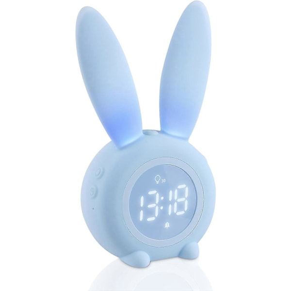Illumineret Vækkeur til Børn, Sødt Kanin Vækkeur, Sengelampe med Snooze Funktion, Natlys, Festgave til Børn, Dreng - Blå db