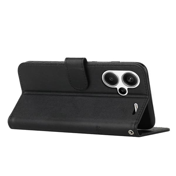 För Xiaomi Redmi Note 13 pro+ Sydd Kalvtextur Spänne Läder Telefonfodral [DB] Black