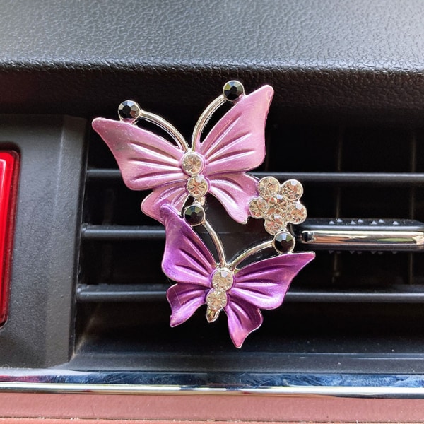 2st dubbel fjäril bil luftuttag arom diffusor klämma för bil interiör parfym fjäril bil dekoration bil andra tillbehör rosa