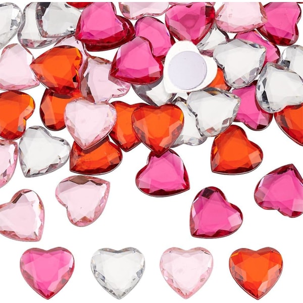Itsekiinnittyvät sydämenmuotoiset akryylistraasit (48 kpl) - punaisia, vaaleanpunaisia, kirkkaita ja ruusukiteitä