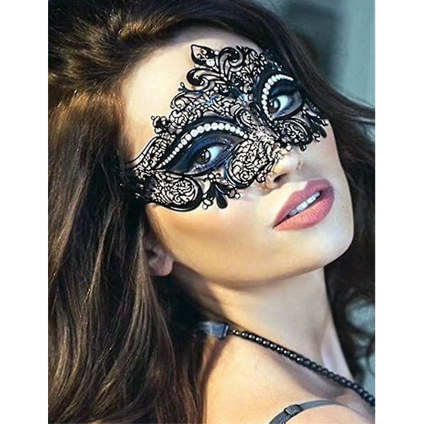 Lady Of Luck Maskerademasker, Venetianske Masker, Metal Maskerademaske til Kvinder Laser Skåret Partymaske (Sort Maskerademaske til Kvinder) {Db}