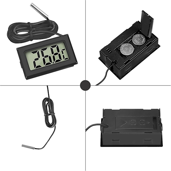 Mini Digital LCD Termometer Temperatur med Temperaturgivare Sensor Testare för Kylskåp Frysar Akvarium (4X Svart) {db}