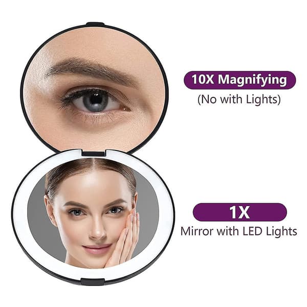 Led-taskupeili, 10-kertainen suurennus taskupeili valolla, musta DB