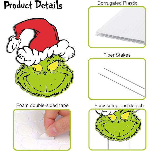3 stk Grinchs gjerdetitter, grinchmas-dekorasjon for tre, grinchs tretopper for Whoville juledekorasjoner