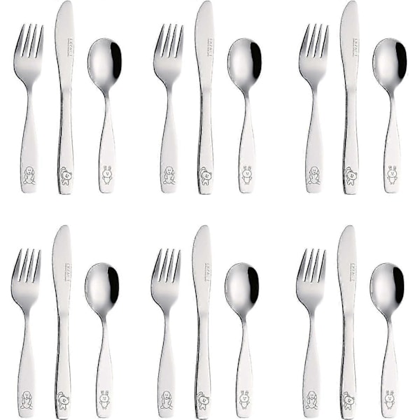 Exzact Børnebestek Sæt 18 stk Rustfrit Stål Børnebestek/Småbørnsbestik/Bestik - 6 x Gaffler, 6 x Sikre Spiseknive, 6 x Spiseskeer  db