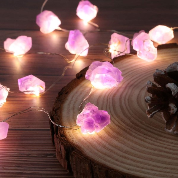 Ametyst Dekorativ Lampe Sød Fairy String Light 3m 30 Naturlig Ædelsten Med Fjernbetjening Soveværelse Ophæng