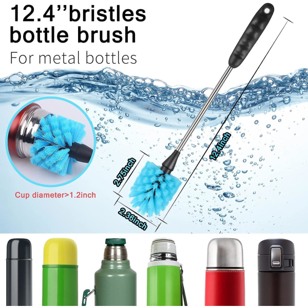 3-i-1 multifunktionell rengöringsborste, set för vattenflaskor, inkluderar kopplock mellanrumsborste, rostfritt stål, långskaft, flaskborste, borste-rengöring