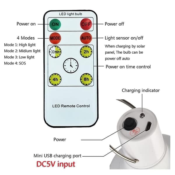 Solcelledrevet nødlys LED-lyssensor fjernkontroll campinglys [db] White