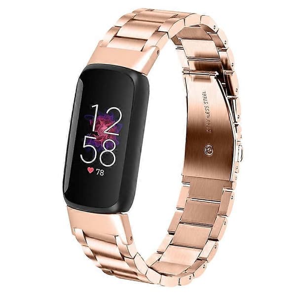Tre Perler Rustfrit Stål Smart Watch Udskiftningsrem Metalrem til Fitbit Luxe [DB] Multicolor Rose Gold