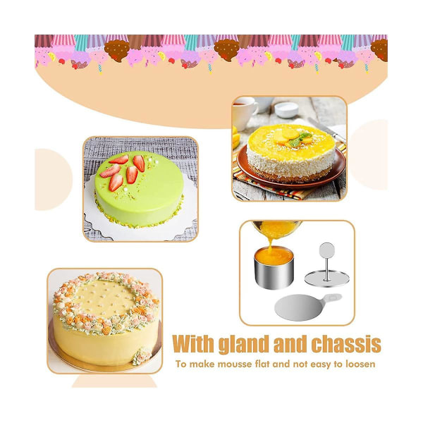 Dessertringe og madringe, lille ringsæt, 8 stk mini kageringforme, tampe til bagning af kagetilbehør