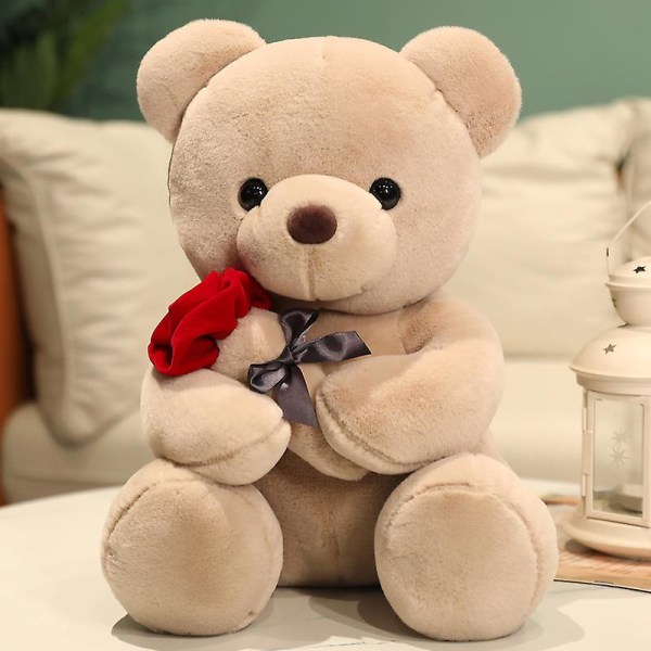 Kawaii-nalle ruusuilla Pehmolelu Pehmeä karhu täytetty nukke Romanttinen lahja rakastajalle kodin sisustukseen Ystävänpäivälahjat tytöille [DB] Gray 23cm