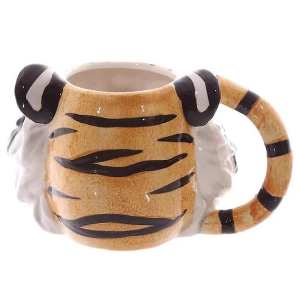 3D djur tigerhuvud keramisk mugg målad djur dricksvattenkopp  [dB}