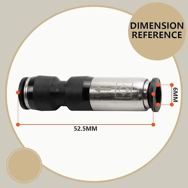 3 stycken 6 mm rak enkelriktad pneumatisk backventil för anslutning av tryckluftsventiler
