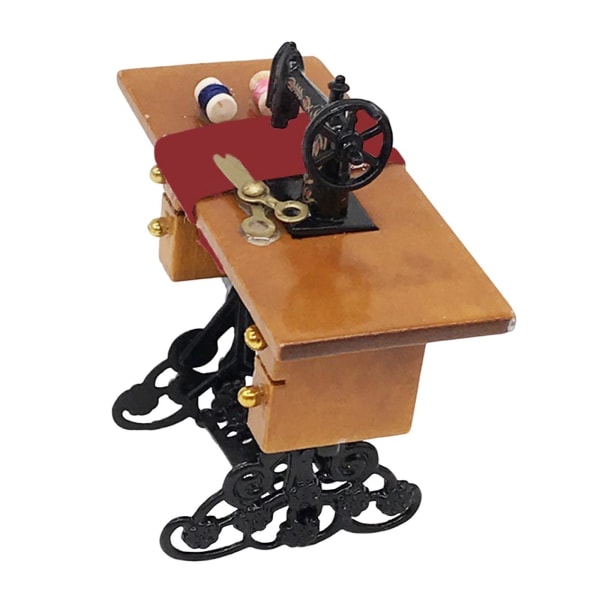 Wooden Dollhouse Miniature Sewing Machine Adorable For Bedroom Home Decor Db