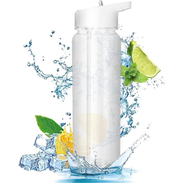 Vattenflaska med sugrör 750 ml plast gymflaska för kallt vatten Återanvändbar genomskinlig gymflaska för sport picknick resor Studera cykling (vit)