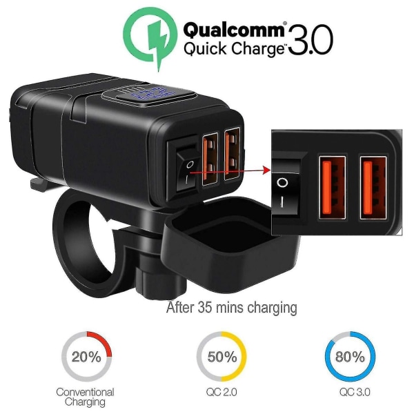 Waterproof Motorcycle Dual Usb Fast Charger Port Power Adapter Voltmeter On/off ,for Phone Gps Ta