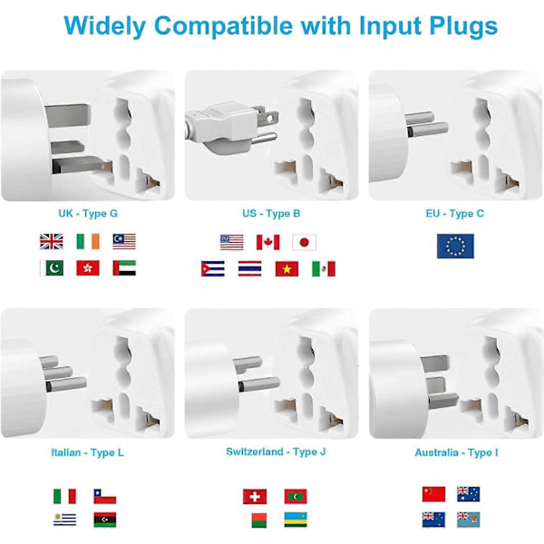 3-pack UK till Schweiz Kontaktadapter, Schweizisk Kontaktadapter, Schweizisk Reseadapter 3-stift Jordad Internationell Universell för Schweiz [db] White White