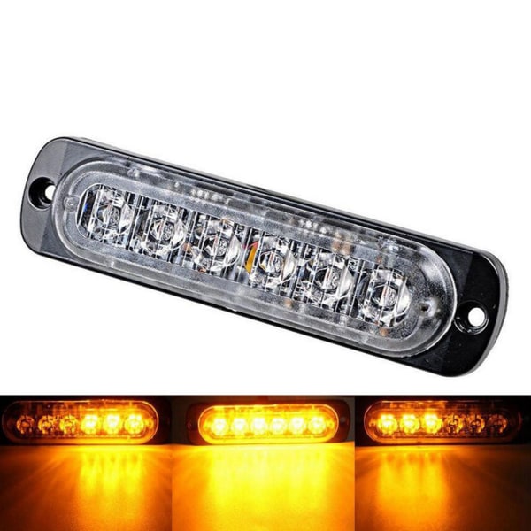2stk 6 LED-bilstrobevarsellys Gult lys 12V-24V kjøretøylysstang - sikkerhetsblinklys for bil, nyttekjøretøy, båt, tilhenger, campingvogn