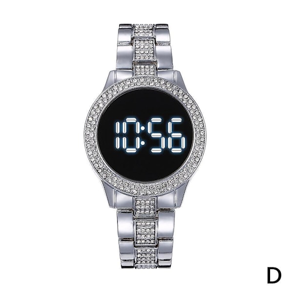 LED-klocka i rostfritt stål, dubbelrad, strass, multifunktionell, magnetiskt spänne, digital klocka [Db] Silver