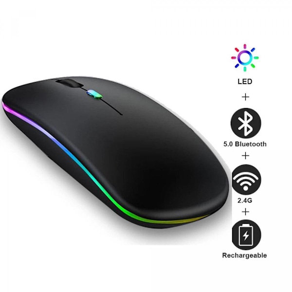 RGB Bluetooth Mus Genopladelig Trådløs Mus til Apple iPad Laptops Støjsvag Elektrostatisk LED Baggrundslys Ergonomisk Mus [Db]