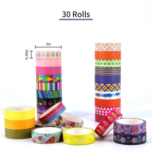 30 rullar Washi Tape Set - Färgglad blomdesign maskeringstejp