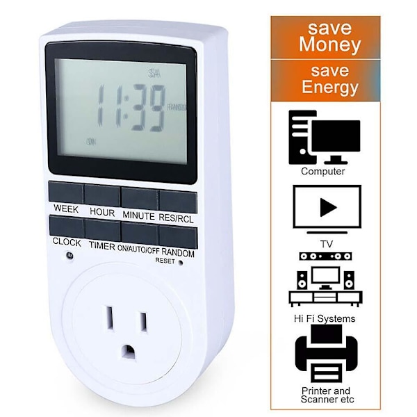 Stor LCD-skjerm Smart Socket Hjem Rom Elektronisk Spar Energi Betjen Instrument[DB] US Plug