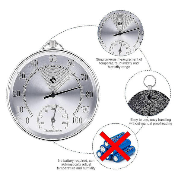 Utomhustermometer, 10 cm Trådlös Väggmonterad Analog (silver) db