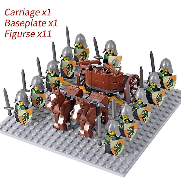 Mini actionfigurer af middelalderlige riddere, byggeklodser, romersk stridsvogn, vogn, soldat, krigshest, klodser, legetøj til børn, gave Db Set 15
