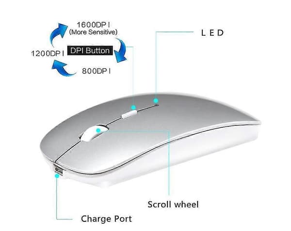 Bluetooth Mus Genopladelig Trådløs Mus Slank Trådløs Mus Til Pc Computer Android [DB] Silver