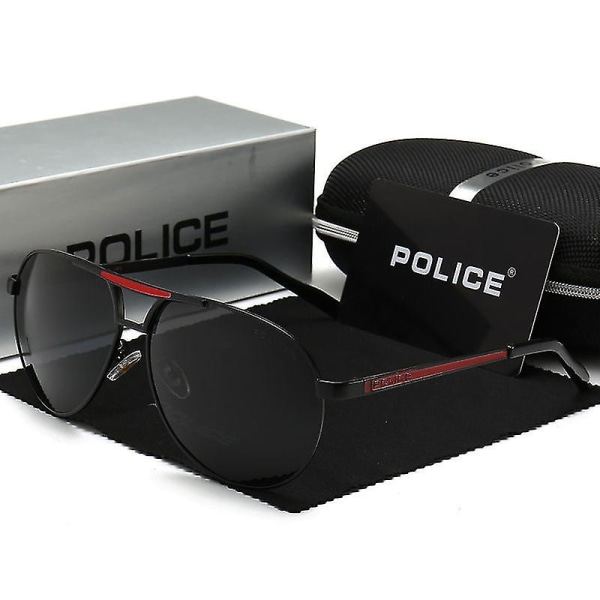 Police Polarized Uv400 solbriller for menn Flygerbriller Kjørebriller-FARGE: svart og rød