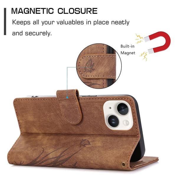 Orkidea Nahkakotelo iPhone 13:lle [DB] Brown