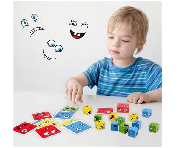 Ansiktsförändrande magisk kub 3D, ansiktsförändrande pussel, 3D emoji-block, träleksak[YJD]