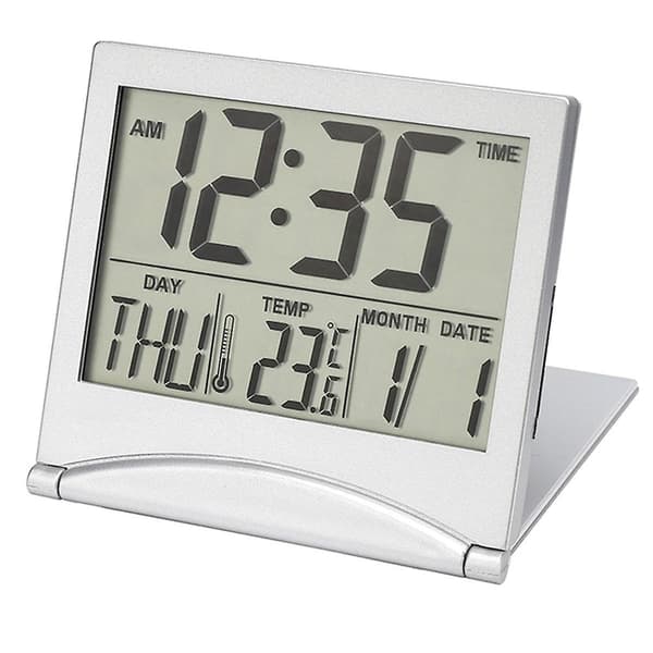 Digital Reseklocka - Vikbar Kalender Temperatur Timer LCD Klocka Väderprognos Klocka B DB Silver