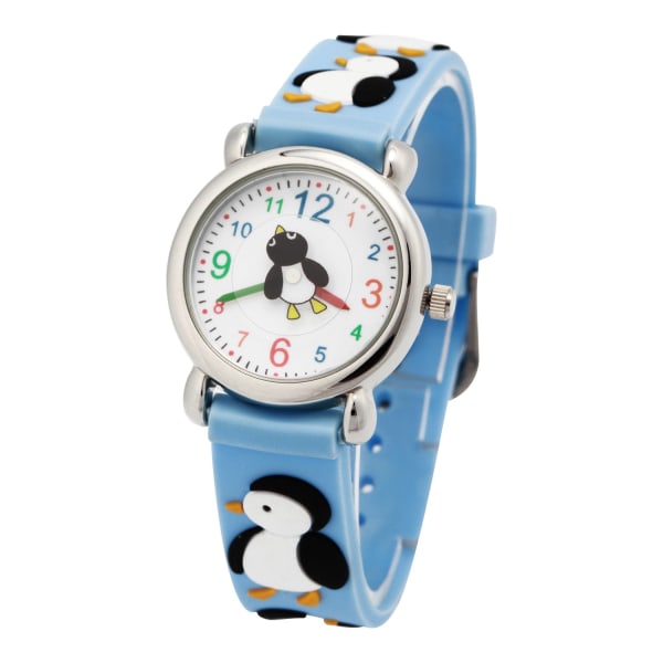 Tecknad watch Creative Round Pointer Quartz Watch Cute Penguin Watch (blå)