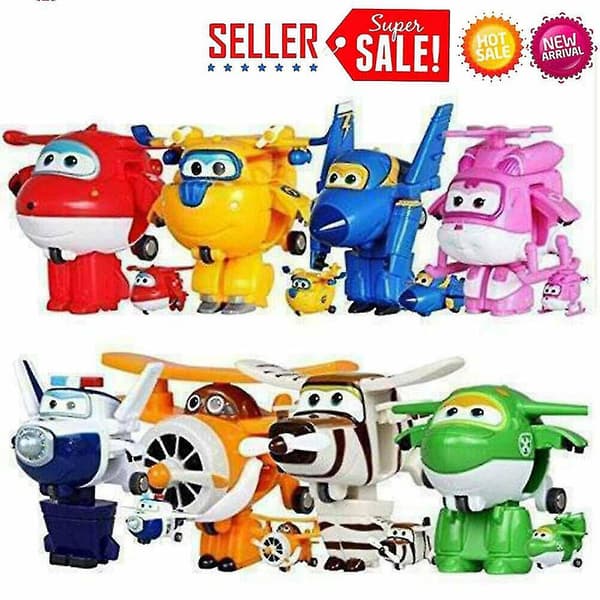 8 stk. sæt Tv Animation Super Wings Transformerende fly Mini figurer Børnelegetøj [DB]