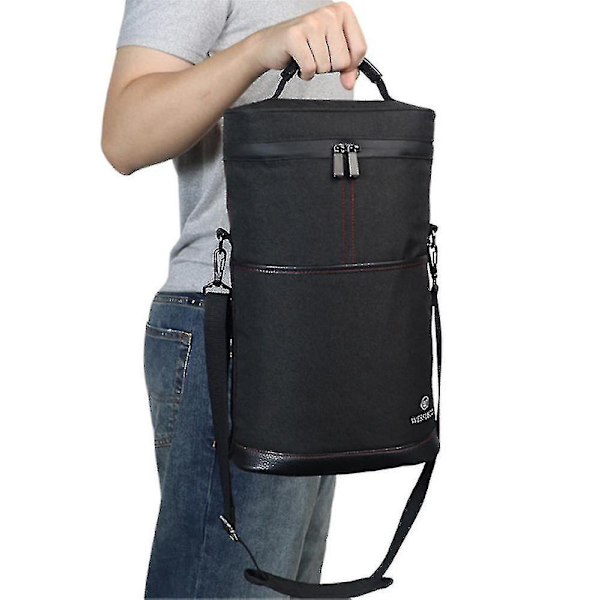 2 Flaske Vinkjøler Tote Bæreveske Lekkasjesikker Isolerte Vinkjøler Bag -ys DB Black