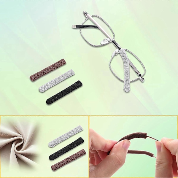 3 Par Bløde Strikkede Bomuldsstof Brille Stangspidser Ærmeholder, Anti-Slip Elastiske Komfort Brilleholdere Puder til Briller [DB] Black