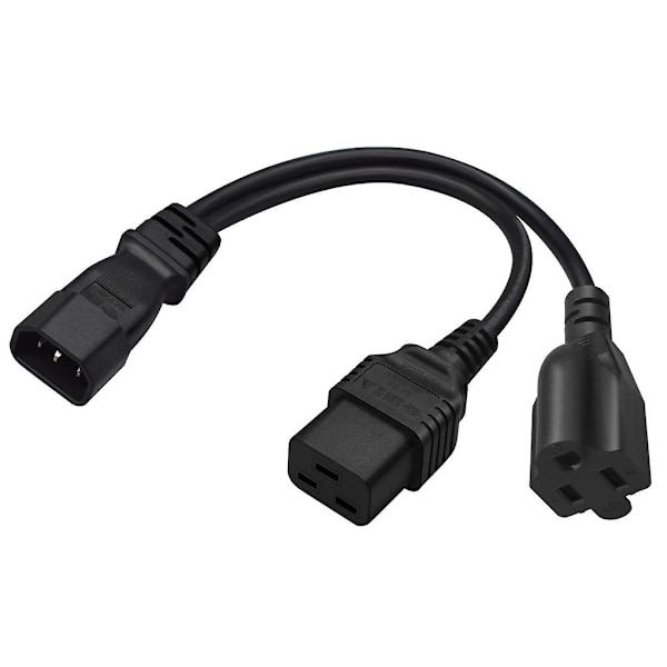 Y-splitter strømkabel C14 til C19+5-15r konnektoradapter ledning strømledning [DB]