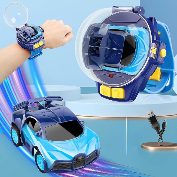 Mini fjärrkontrollbil klockleksaker, 2,4 Ghz Tiktok klockbil, tecknad Rc klockracingbil för barn present db Blue