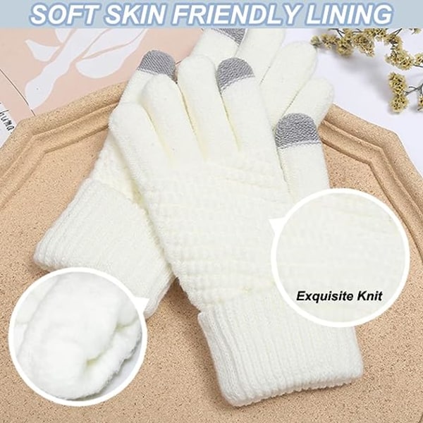 Touchscreen Warm Wool Lined Gloves Pink & White 2 Piece Set