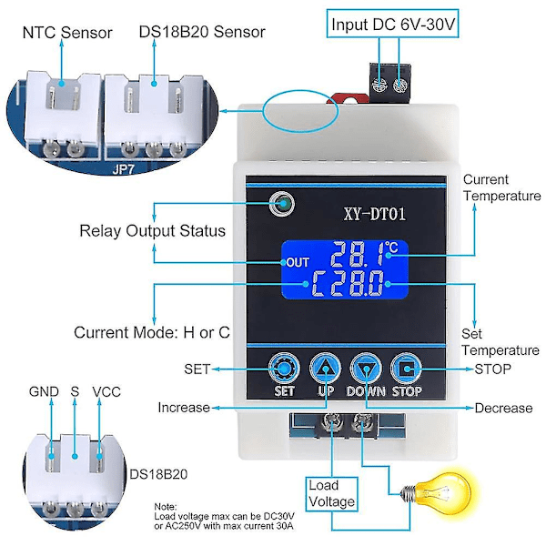 Xy-dt01 Digital Temperaturregulator -40-110c Digital Mikro Digital Termostat Med Lcd-Skjerm Og Vanntett Sensor [DB]