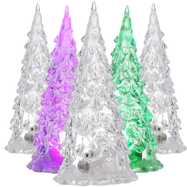 5 st glödande julgranar i plast, blinkande julgran, färgglad nattlampa [DB] White 6X13cm