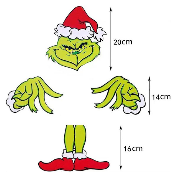 Grinch Sjove Juletræsindlæg Dekorationer Hoved Ben Hånd Julefest Pynt Rekvisitter 4stk/sæt [DB]