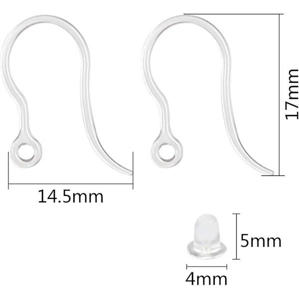Sæt med 100 kroge i gennemsigtig harpiks 14,5 x 17 mm Antiallergisk Monachelle og 4 mm Bou-spænde [DB]