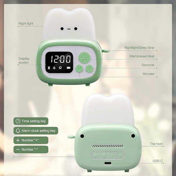 Liten Timer Klocka Brödrost Lampa, Söt Nattlampa med Tidshanteringsverktyg och Bordsklocka Alarm Digital Timer för Barn, ABS+PC Lampa Födelseda Db