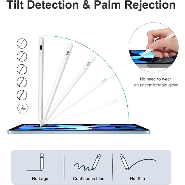 Stylus Pen Kompatibel Med Apple Ipad (2018-2022), Palm Rejection & Tilting Detection, Aktiv Blyant Til Ipad Air 5/4/3 Gen, Ipad 9/8/7/6 Gen, Ipad Pr