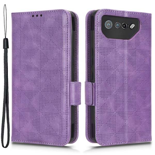 För Asus ROG Phone 7 5G Mobiltelefon Plånboksfodral PU Läder Präglat Triangel Ställ Skydd [DB] Purple