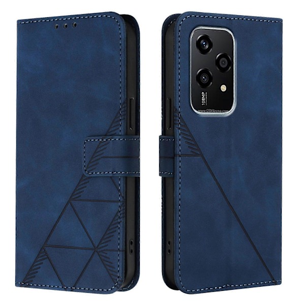 Kompatibel med Honor 200 Lite 5G Full Beskyttelse Mykt PU Lær Flip Lommebok Telefonveske med Kortholder og Lang Stropp [DB] Blue
